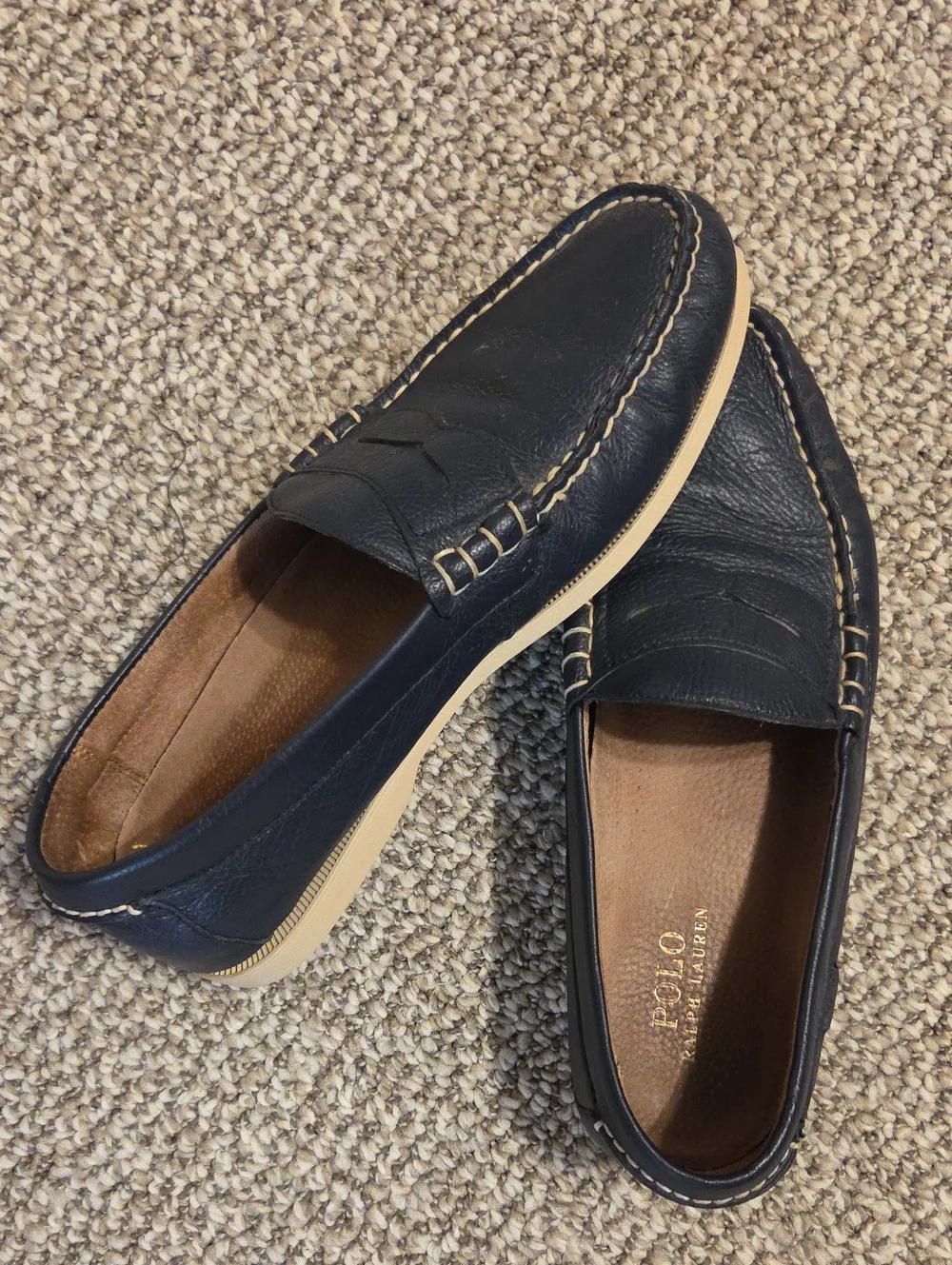 Polo by Ralph Lauren Navy Leather Penny Loafers with Cream Sole